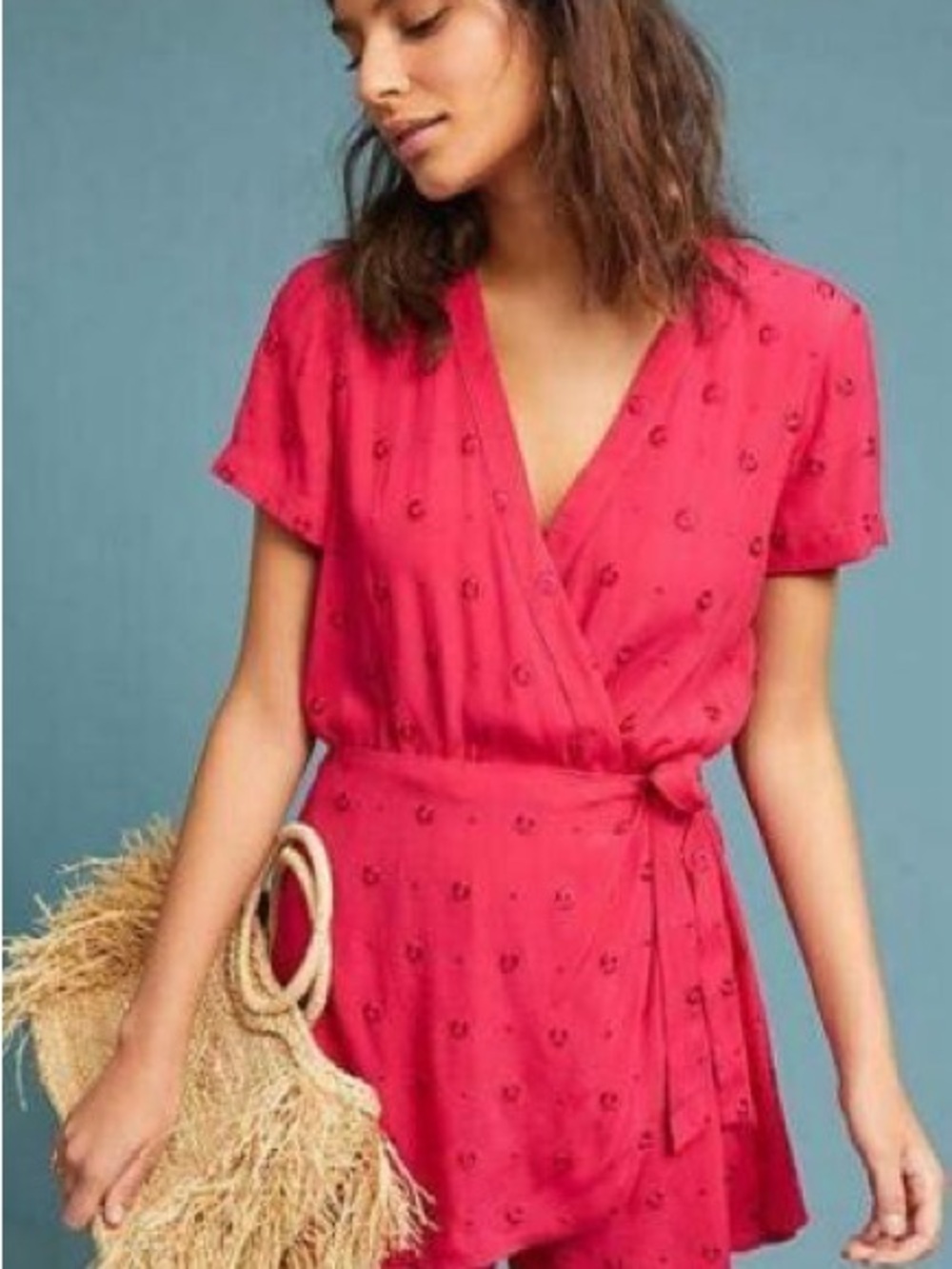 Sold out Anthropologie ETT:TWA Greenbrier Embroidered Romper Magenta Pink Sz xl